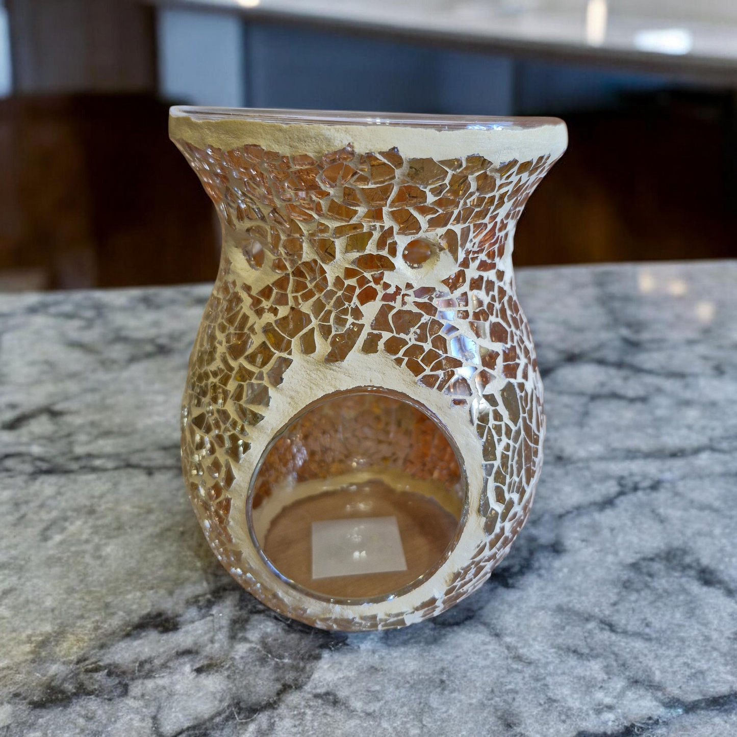 Brown Crackle Effect Tea Light Wax Burner