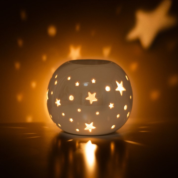 White Iridescent Star Tealight Wax Burner