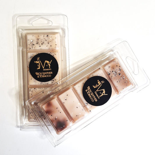 rich leather and tobacco scented 5 cell wax melt bar