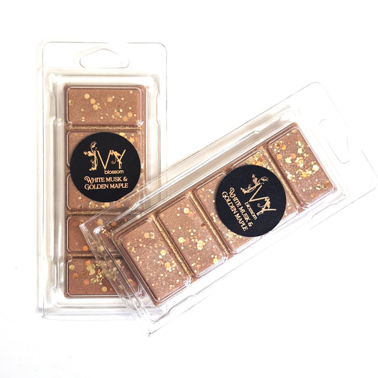 white musk and golden amber scented 5 cell wax melt bar