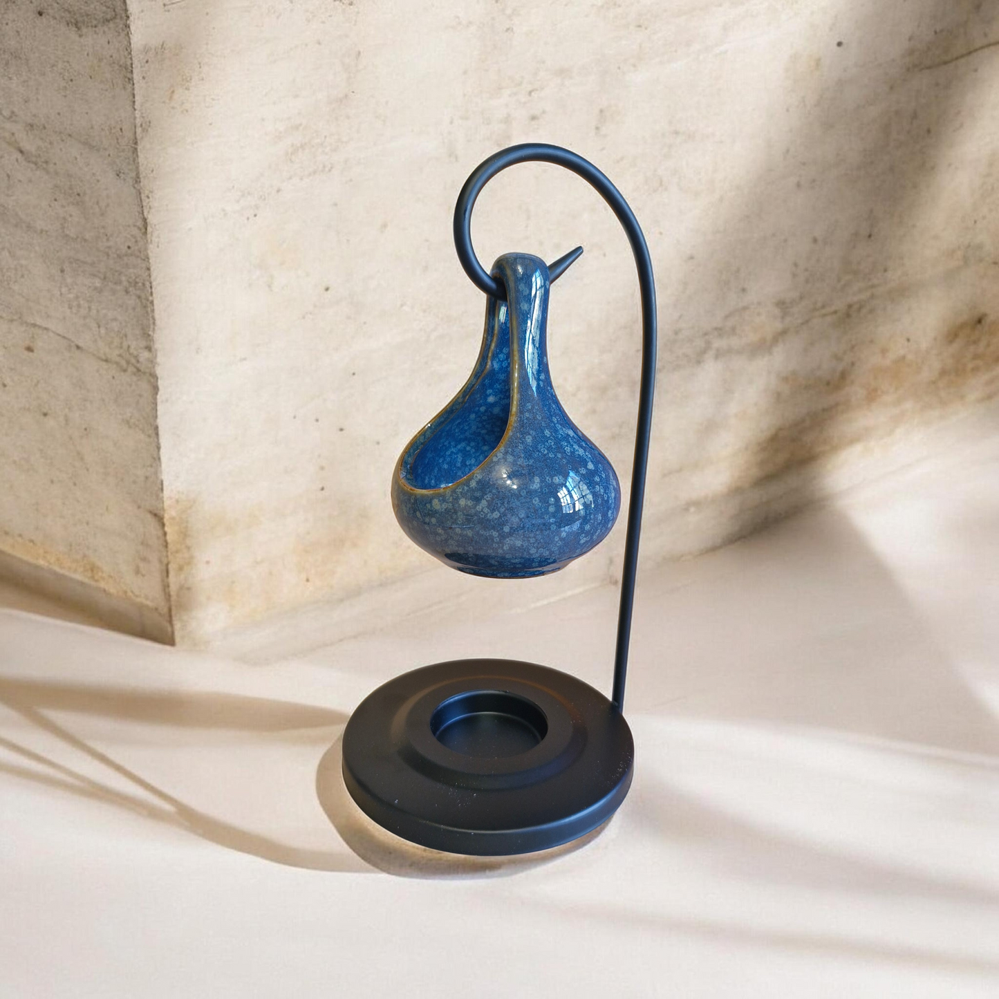 Blue Teardrop Ceramic Tea Light Wax Warmer and Stand