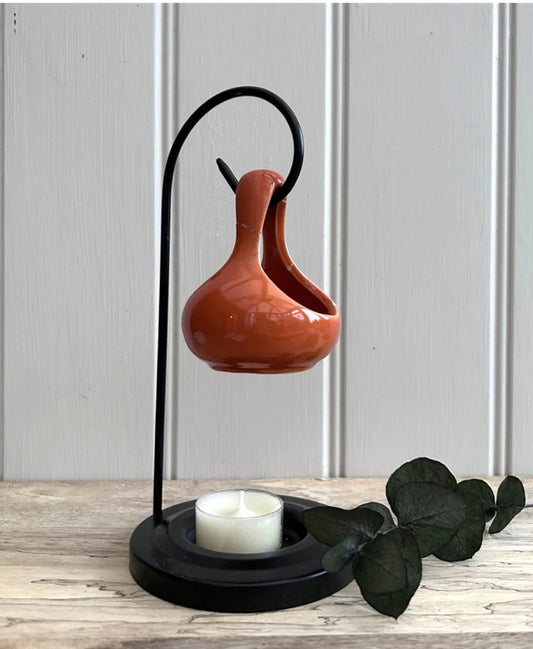orange teardrop shaped hanging tealight wax melt burner