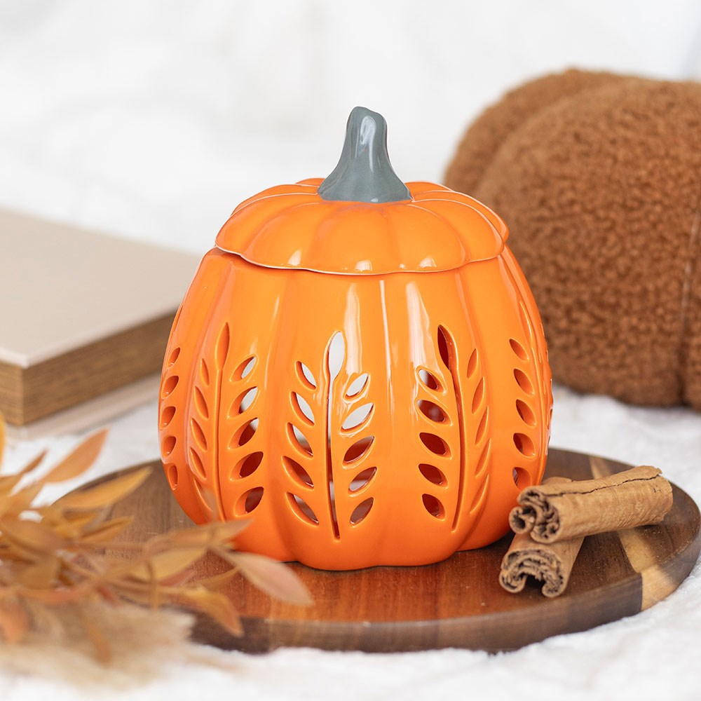 orange pumpkin shaped leaf cut out tealight wax burner