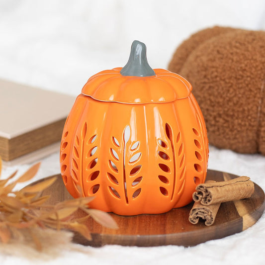 orange pumpkin shaped leaf cut out tealight wax burner