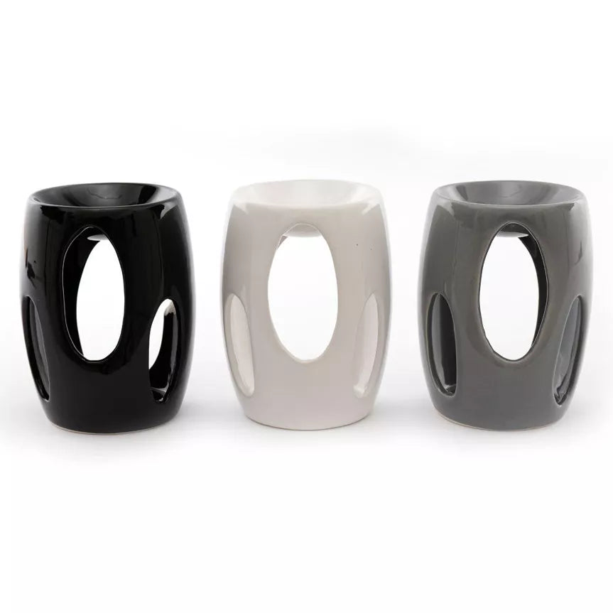 Black, white, grey coloured oval shape cut put ceramic tealight wax burner