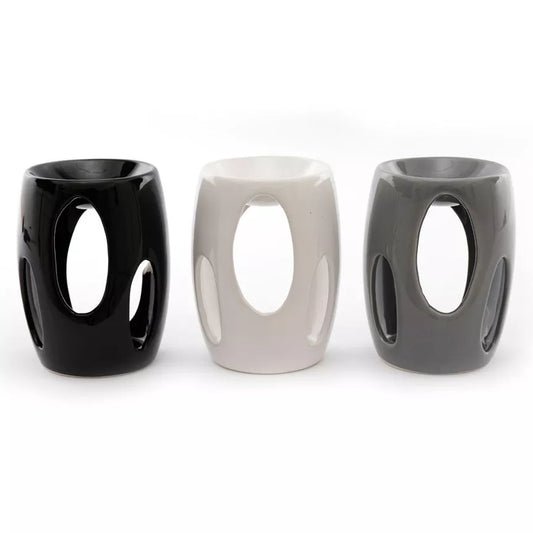 Black, white, grey coloured oval shape cut put ceramic tealight wax burner