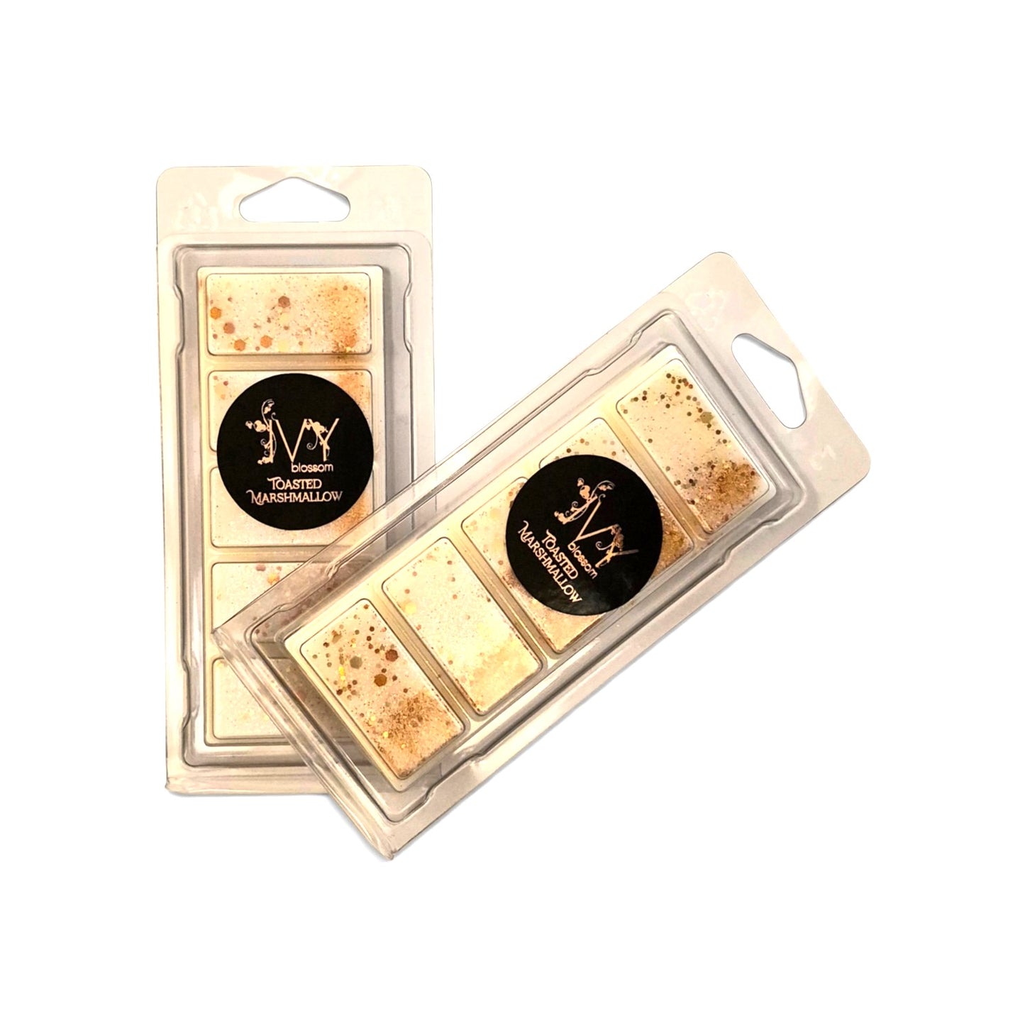 Toasted Marshmallow Wax Melt packaged in two clamshells, showcasing the sweet and indulgent wax melt bars.