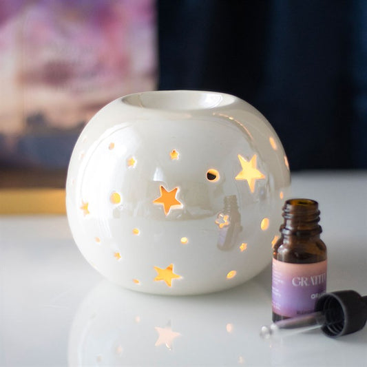 White Iridescent Star Tealight Wax Burner